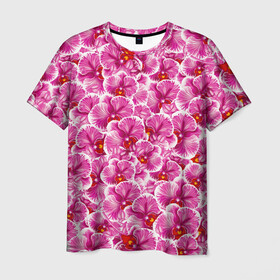 Мужская футболка 3D с принтом Розовые орхидеи в Новосибирске, 100% полиэфир | прямой крой, круглый вырез горловины, длина до линии бедер | fashion flowers | pink | tropical | азия | бабочки | бразилия | букет | бутоны | джунгли | лепестки | лето | любимая | марта | нежные | орхидея | подарок | природа | растения | тропики | тропические | узор | цветение