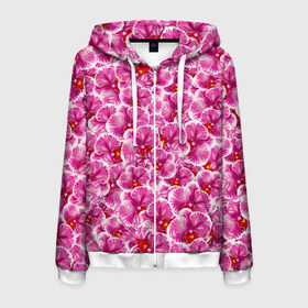 Мужская толстовка 3D на молнии с принтом Розовые орхидеи в Новосибирске, 100% полиэстер | длина до линии бедра, манжеты и пояс оформлены мягкой тканевой резинкой, двухслойный капюшон со шнурком для регулировки, спереди молния, по бокам два кармана | Тематика изображения на принте: fashion flowers | pink | tropical | азия | бабочки | бразилия | букет | бутоны | джунгли | лепестки | лето | любимая | марта | нежные | орхидея | подарок | природа | растения | тропики | тропические | узор | цветение