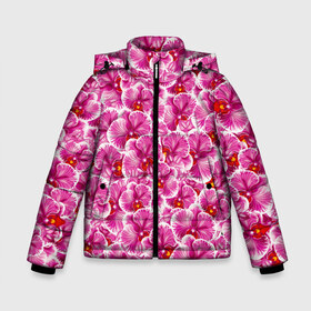 Зимняя куртка для мальчиков 3D с принтом Розовые орхидеи в Новосибирске, ткань верха — 100% полиэстер; подклад — 100% полиэстер, утеплитель — 100% полиэстер | длина ниже бедра, удлиненная спинка, воротник стойка и отстегивающийся капюшон. Есть боковые карманы с листочкой на кнопках, утяжки по низу изделия и внутренний карман на молнии. 

Предусмотрены светоотражающий принт на спинке, радужный светоотражающий элемент на пуллере молнии и на резинке для утяжки | fashion flowers | pink | tropical | азия | бабочки | бразилия | букет | бутоны | джунгли | лепестки | лето | любимая | марта | нежные | орхидея | подарок | природа | растения | тропики | тропические | узор | цветение