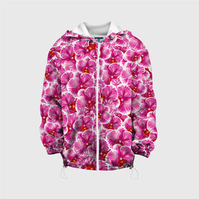 Детская куртка 3D с принтом Розовые орхидеи в Новосибирске, 100% полиэстер | застежка — молния, подол и капюшон оформлены резинкой с фиксаторами, по бокам — два кармана без застежек, один потайной карман на груди, плотность верхнего слоя — 90 г/м2; плотность флисового подклада — 260 г/м2 | Тематика изображения на принте: fashion flowers | pink | tropical | азия | бабочки | бразилия | букет | бутоны | джунгли | лепестки | лето | любимая | марта | нежные | орхидея | подарок | природа | растения | тропики | тропические | узор | цветение