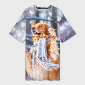 Платье-футболка 3D с принтом Золотистый Ретривер в Новосибирске,  |  | dog | животные | золотистый | золотой | пес | природа | ретривер | собака | собаки | собакчка | собачки