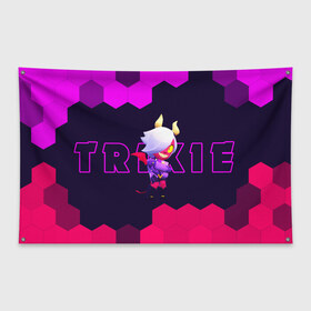 Флаг-баннер с принтом BRAWL STARS TRIXIE COLETTE в Новосибирске, 100% полиэстер | размер 67 х 109 см, плотность ткани — 95 г/м2; по краям флага есть четыре люверса для крепления | brawl | colete | colette | collete | logo | stars | trixi | trixie | бравл | бравла | браво | игра | игры | колетт | колетта | коллет | коллета | лого | логотип | символ | старс | старса | трикси