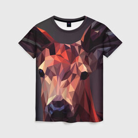 Женская футболка 3D с принтом Абстракция оленя в Новосибирске, 100% полиэфир ( синтетическое хлопкоподобное полотно) | прямой крой, круглый вырез горловины, длина до линии бедер | абстракция оленя | арт | животное | олень | полигональный рисунок