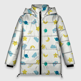 Женская зимняя куртка 3D с принтом Спокойной ночи в Новосибирске, верх — 100% полиэстер; подкладка — 100% полиэстер; утеплитель — 100% полиэстер | длина ниже бедра, силуэт Оверсайз. Есть воротник-стойка, отстегивающийся капюшон и ветрозащитная планка. 

Боковые карманы с листочкой на кнопках и внутренний карман на молнии | арт | белый | звезда | звёздочка | луна | ночь | облачко | рисунок | сатурн | сон | спокойной ночи | туча | тучка