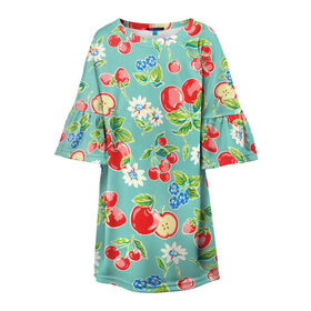 Детское платье 3D с принтом Яркое лето в Новосибирске, 100% полиэстер | прямой силуэт, чуть расширенный к низу. Круглая горловина, на рукавах — воланы | арт | бирюзовый | зелёный | клубника | рисунок | ромашка | ромашки | цвета | цветы | черника | яблоки | яблоко