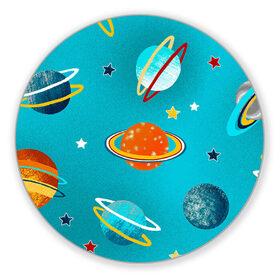 Коврик для мышки круглый с принтом Необычные планеты в Новосибирске, резина и полиэстер | круглая форма, изображение наносится на всю лицевую часть | Тематика изображения на принте: арт | бирюзовый | венера | звезда | звёзды | земля | марс | планета | планеты | рисунок | рисунок карандашом | сатурн | синий
