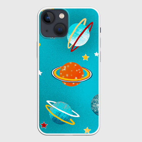 Чехол для iPhone 13 mini с принтом Необычные планеты в Новосибирске,  |  | арт | бирюзовый | венера | звезда | звёзды | земля | марс | планета | планеты | рисунок | рисунок карандашом | сатурн | синий