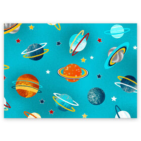 Поздравительная открытка с принтом Необычные планеты в Новосибирске, 100% бумага | плотность бумаги 280 г/м2, матовая, на обратной стороне линовка и место для марки
 | Тематика изображения на принте: арт | бирюзовый | венера | звезда | звёзды | земля | марс | планета | планеты | рисунок | рисунок карандашом | сатурн | синий