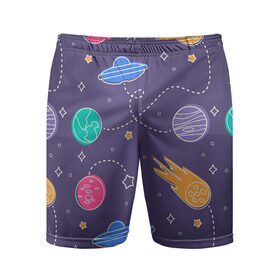 Мужские шорты спортивные с принтом Космические туристы в Новосибирске,  |  | арт | венера | звезда | звёзды | земля | инопланетяне | космос | марс | нло | ночь | планета | планеты | рисунок | сияние | тарелка | тарелки | юпитер