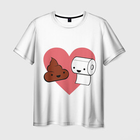 Мужская футболка 3D с принтом Какашечка+бумага в Новосибирске, 100% полиэфир | прямой крой, круглый вырез горловины, длина до линии бедер | бумага | любовь | маска | медицинская маска | прикольные картинки | сердце | смайлики | смайлы | стикербук | текстура | фон | эмоджи | эмодзи