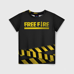 Детская футболка 3D с принтом Free Fire в Новосибирске, 100% гипоаллергенный полиэфир | прямой крой, круглый вырез горловины, длина до линии бедер, чуть спущенное плечо, ткань немного тянется | battlegrounds | free fire | garena | tricks | батл | королевская битва | рояль | фаир | фри фаер | экшн