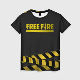 Женская футболка 3D с принтом Free Fire в Новосибирске, 100% полиэфир ( синтетическое хлопкоподобное полотно) | прямой крой, круглый вырез горловины, длина до линии бедер | battlegrounds | free fire | garena | tricks | батл | королевская битва | рояль | фаир | фри фаер | экшн