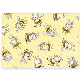 Поздравительная открытка с принтом Сонные пчёлки в Новосибирске, 100% бумага | плотность бумаги 280 г/м2, матовая, на обратной стороне линовка и место для марки
 | Тематика изображения на принте: арт | белый | детский рисунок | жёлтый | звезда | звёзды | ночь | отдых | пушистые | пушистый | пчелиная шуба | пчелиная шубка | рисунок | сон | спокойной ночи | чёрный | шуба | шубка