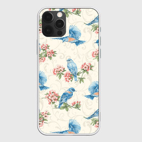 Чехол для iPhone 12 Pro Max с принтом Синие птицы в Новосибирске, Силикон |  | арт | вектор | ветка | ветки | жёлтый | зеленый | птица | птицы | рисунок | рисунок карандашом | розовый | синий | цветок | цветочная ветка | цветочные ветки | цветы