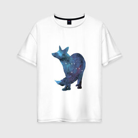 Женская футболка хлопок Oversize с принтом Созвездие Лисичка в Новосибирске, 100% хлопок | свободный крой, круглый ворот, спущенный рукав, длина до линии бедер
 | signs | zodiac | акварель | акварельный | арт | день рождения | животные | звезды | знаки зодиака | картинка | космос | небо | рисунок | созвездие