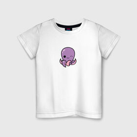 Детская футболка хлопок с принтом Осьминожек в Новосибирске, 100% хлопок | круглый вырез горловины, полуприлегающий силуэт, длина до линии бедер | кальмар | море | океан | осьминог | осьминожек | рыба.