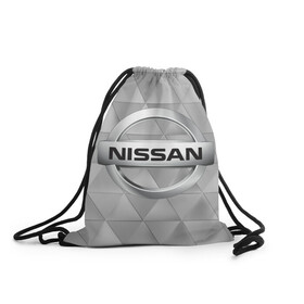 Рюкзак-мешок 3D с принтом NISSAN. в Новосибирске, 100% полиэстер | плотность ткани — 200 г/м2, размер — 35 х 45 см; лямки — толстые шнурки, застежка на шнуровке, без карманов и подкладки | Тематика изображения на принте: abstract | auto | brand | car | geometry | nissan | nиссан | sport | texture | абстракция | авто | автомобильные | бренд | геометрия | классика | машины | модные | спорт | стиль | текстура