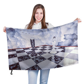 Флаг 3D с принтом Шахматы в Новосибирске, 100% полиэстер | плотность ткани — 95 г/м2, размер — 67 х 109 см. Принт наносится с одной стороны | доска | игра | игровая | игры | короли | король | настольная | настольные | небеса | небо | облака | облако | спорт | туча | тучи | шахматный | шахматы