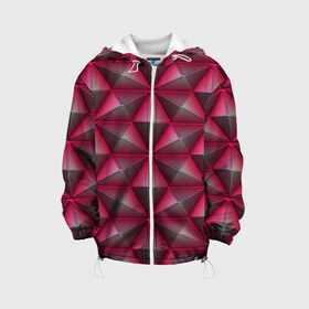 Детская куртка 3D с принтом Aral в Новосибирске, 100% полиэстер | застежка — молния, подол и капюшон оформлены резинкой с фиксаторами, по бокам — два кармана без застежек, один потайной карман на груди, плотность верхнего слоя — 90 г/м2; плотность флисового подклада — 260 г/м2 | Тематика изображения на принте: abstraction | lines | red | shapes | surface | triangles | абстракция | красный | линии | поверхность | треугольники | формы