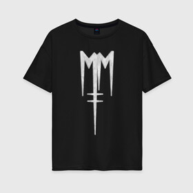 Женская футболка хлопок Oversize с принтом Marilyn Manson (лого из меха) в Новосибирске, 100% хлопок | свободный крой, круглый ворот, спущенный рукав, длина до линии бедер
 | manson | marilyn | marilyn manson | лого | мех