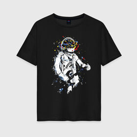 Женская футболка хлопок Oversize с принтом Cosmosrock в Новосибирске, 100% хлопок | свободный крой, круглый ворот, спущенный рукав, длина до линии бедер
 | astronaut | cosmonaut | cosmos | guitar | music | rock | solo | space | star | астронавт | гитара | звезда | космонавт | космос | музыка | солист