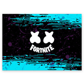 Поздравительная открытка с принтом FORTNITE MARSHMELLO. в Новосибирске, 100% бумага | плотность бумаги 280 г/м2, матовая, на обратной стороне линовка и место для марки
 | Тематика изображения на принте: archetype | fortnite | fortnite x | game | ikonik | marshmello | raven | архетип | ворон | игра | иконик | маршмелло | фортнайт