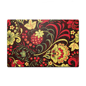 Пазл магнитный 126 элементов с принтом Хохлома в Новосибирске, полимерный материал с магнитным слоем | 126 деталей, размер изделия —  180*270 мм | арт | вектор | желтый | зеленый | золотой | красный | малина | народный рисунок | рисунок | хохлома | цветок | цветы | чёрный | ягода | ягоды