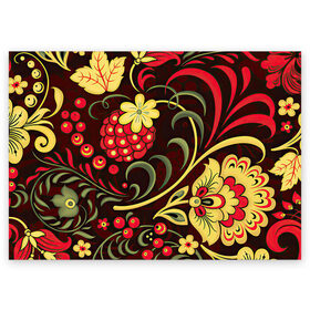 Поздравительная открытка с принтом Хохлома в Новосибирске, 100% бумага | плотность бумаги 280 г/м2, матовая, на обратной стороне линовка и место для марки
 | арт | вектор | желтый | зеленый | золотой | красный | малина | народный рисунок | рисунок | хохлома | цветок | цветы | чёрный | ягода | ягоды