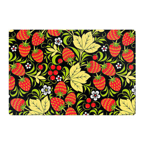 Магнитный плакат 3Х2 с принтом Хохлома в Новосибирске, Полимерный материал с магнитным слоем | 6 деталей размером 9*9 см | Тематика изображения на принте: арт | белый | вектор | желтый | зеленый | земляника | золотой | клубника | клюква | красный | народный рисунок | рисунок | хохлома | цветок | цветы | чёрный | ягода | ягоды