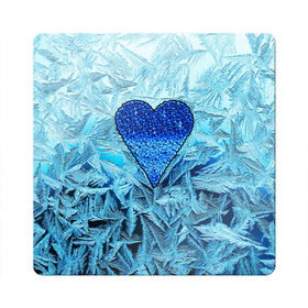 Магнит виниловый Квадрат с принтом Ледяное сердце в Новосибирске, полимерный материал с магнитным слоем | размер 9*9 см, закругленные углы | Тематика изображения на принте: christmas | frozen | new year | snow | winter | влюбленные | дед мороз | зима | зимний | лед | любимая жена | любовь | мама | новый год | подарок | рождество | сердечки | снег | снежинки | снежная королева | узоры