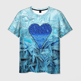 Мужская футболка 3D с принтом Ледяное сердце в Новосибирске, 100% полиэфир | прямой крой, круглый вырез горловины, длина до линии бедер | Тематика изображения на принте: christmas | frozen | new year | snow | winter | влюбленные | дед мороз | зима | зимний | лед | любимая жена | любовь | мама | новый год | подарок | рождество | сердечки | снег | снежинки | снежная королева | узоры