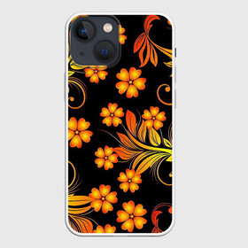 Чехол для iPhone 13 mini с принтом Хохлома в Новосибирске,  |  | арт | вектор | желтый | золотой | красный | народный рисунок | рисунок | хохлома | цветок | цветы | чёрный