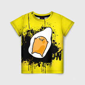 Детская футболка 3D с принтом Gudetama в Новосибирске, 100% гипоаллергенный полиэфир | прямой крой, круглый вырез горловины, длина до линии бедер, чуть спущенное плечо, ткань немного тянется | gudetama | аниме | веселое яйцо | гудетама | стекающее яйцо | яйцо