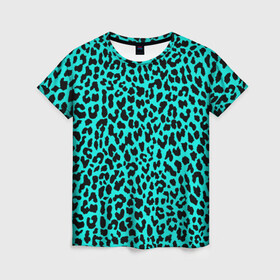 Женская футболка 3D с принтом ЛАЗУРНЫЙ ЛЕОПАРД в Новосибирске, 100% полиэфир ( синтетическое хлопкоподобное полотно) | прямой крой, круглый вырез горловины, длина до линии бедер | гепард | гламур | животные | камуфляж | лазурь | леопард | морской | паттерн | пятна | синий