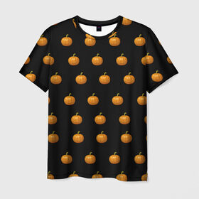 Мужская футболка 3D с принтом Хэллоуин узор тыквы в Новосибирске, 100% полиэфир | прямой крой, круглый вырез горловины, длина до линии бедер | день всех святых | джек | символ | тыквы | узор | урожай | хэллоуин