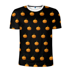 Мужская футболка 3D спортивная с принтом Хэллоуин узор тыквы в Новосибирске, 100% полиэстер с улучшенными характеристиками | приталенный силуэт, круглая горловина, широкие плечи, сужается к линии бедра | Тематика изображения на принте: день всех святых | джек | символ | тыквы | узор | урожай | хэллоуин