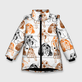 Зимняя куртка для девочек 3D с принтом Миленькие собачки в Новосибирске, ткань верха — 100% полиэстер; подклад — 100% полиэстер, утеплитель — 100% полиэстер. | длина ниже бедра, удлиненная спинка, воротник стойка и отстегивающийся капюшон. Есть боковые карманы с листочкой на кнопках, утяжки по низу изделия и внутренний карман на молнии. 

Предусмотрены светоотражающий принт на спинке, радужный светоотражающий элемент на пуллере молнии и на резинке для утяжки. | милые собачки | нарисованные собачки | пес | песик | собака | собаки