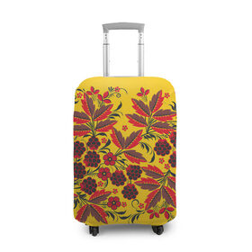 Чехол для чемодана 3D с принтом Хохлома в Новосибирске, 86% полиэфир, 14% спандекс | двустороннее нанесение принта, прорези для ручек и колес | арт | вектор | желтый | зеленый | золотой | красный | народный рисунок | рисунок | хохлома | цветок | цветы | чёрный