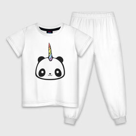 Детская пижама хлопок с принтом Панда-единорог в Новосибирске, 100% хлопок |  брюки и футболка прямого кроя, без карманов, на брюках мягкая резинка на поясе и по низу штанин
 | Тематика изображения на принте: единорог | милая пандочка | панда | панда единорог | панда единорожка | панда с рогом | пандочка | пандочка единорог | пандочка единорожка