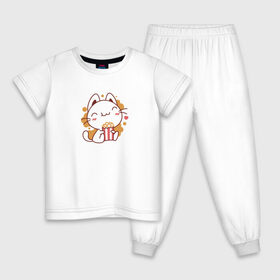 Детская пижама хлопок с принтом Поп-корн и кот в Новосибирске, 100% хлопок |  брюки и футболка прямого кроя, без карманов, на брюках мягкая резинка на поясе и по низу штанин
 | popcorn | кино | кот | кошка | поп корн | попкорн