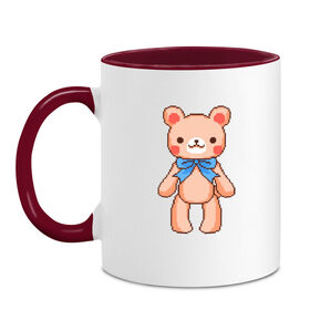 Кружка двухцветная с принтом Pixel Bear в Новосибирске, керамика | объем — 330 мл, диаметр — 80 мм. Цветная ручка и кайма сверху, в некоторых цветах — вся внутренняя часть | Тематика изображения на принте: bear | pixel | pixel bear | медведь | милый медведь | милый мишка | мишка | пиксельный медведь | пиксельный плюшевый мишка | плюшевый медведь | плюшевый мишка