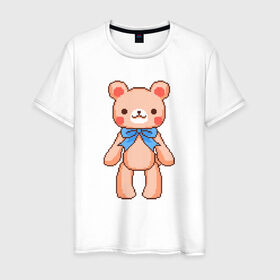 Мужская футболка хлопок с принтом Pixel Bear в Новосибирске, 100% хлопок | прямой крой, круглый вырез горловины, длина до линии бедер, слегка спущенное плечо. | bear | pixel | pixel bear | медведь | милый медведь | милый мишка | мишка | пиксельный медведь | пиксельный плюшевый мишка | плюшевый медведь | плюшевый мишка