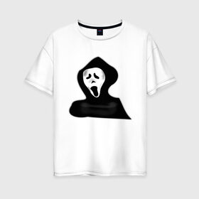Женская футболка хлопок Oversize с принтом Крик в Новосибирске, 100% хлопок | свободный крой, круглый ворот, спущенный рукав, длина до линии бедер
 | жнец | жнецы | крик | приведение | приведения | призрак | призраки | ужас | хэллоуин