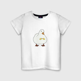 Детская футболка хлопок с принтом Shy duck в Новосибирске, 100% хлопок | круглый вырез горловины, полуприлегающий силуэт, длина до линии бедер | duck | mem | застенчивая утка | мем | милая утка | прикол | птица | утка | юмор