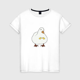 Женская футболка хлопок с принтом Shy duck в Новосибирске, 100% хлопок | прямой крой, круглый вырез горловины, длина до линии бедер, слегка спущенное плечо | duck | mem | застенчивая утка | мем | милая утка | прикол | птица | утка | юмор