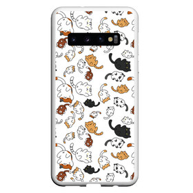Чехол для Samsung Galaxy S10 с принтом Котята паттерн в Новосибирске, Силикон | Область печати: задняя сторона чехла, без боковых панелей | белый кот | кот | котики паттерн | коты паттерн | котята | котята паттерн | много котиков | много котов | паттерн | рыжий кот | черный кот