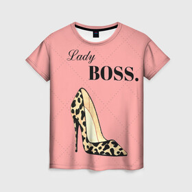Женская футболка 3D с принтом Леди Босс в Новосибирске, 100% полиэфир ( синтетическое хлопкоподобное полотно) | прямой крой, круглый вырез горловины, длина до линии бедер | Тематика изображения на принте: босс | девушка | леди | леопардовый | пафос | розовый