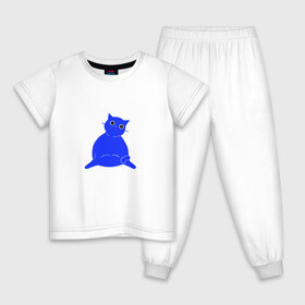 Детская пижама хлопок с принтом Толстый котик в Новосибирске, 100% хлопок |  брюки и футболка прямого кроя, без карманов, на брюках мягкая резинка на поясе и по низу штанин
 | cat | животные | кот | котик | кошка | милград | милый | питомец | рисунок | синий кот | толстый котик