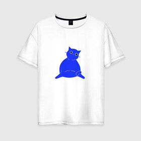 Женская футболка хлопок Oversize с принтом Толстый котик в Новосибирске, 100% хлопок | свободный крой, круглый ворот, спущенный рукав, длина до линии бедер
 | cat | животные | кот | котик | кошка | милград | милый | питомец | рисунок | синий кот | толстый котик