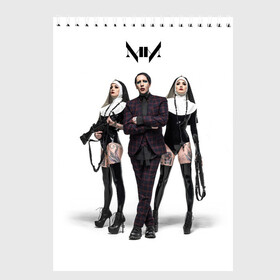 Скетчбук с принтом Marilyn Manson в Новосибирске, 100% бумага
 | 48 листов, плотность листов — 100 г/м2, плотность картонной обложки — 250 г/м2. Листы скреплены сверху удобной пружинной спиралью | art | logo | manson | marilyn | rock | usa | великий | лого | логотип | мэнсон | мэрилин | рок | ужасный